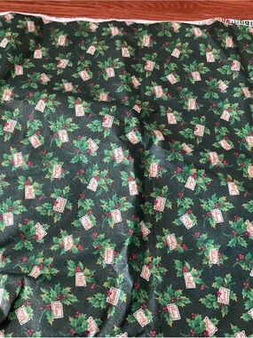 Christmas Holly Print Fabric Square in Dark Green - 58” by 44” - new